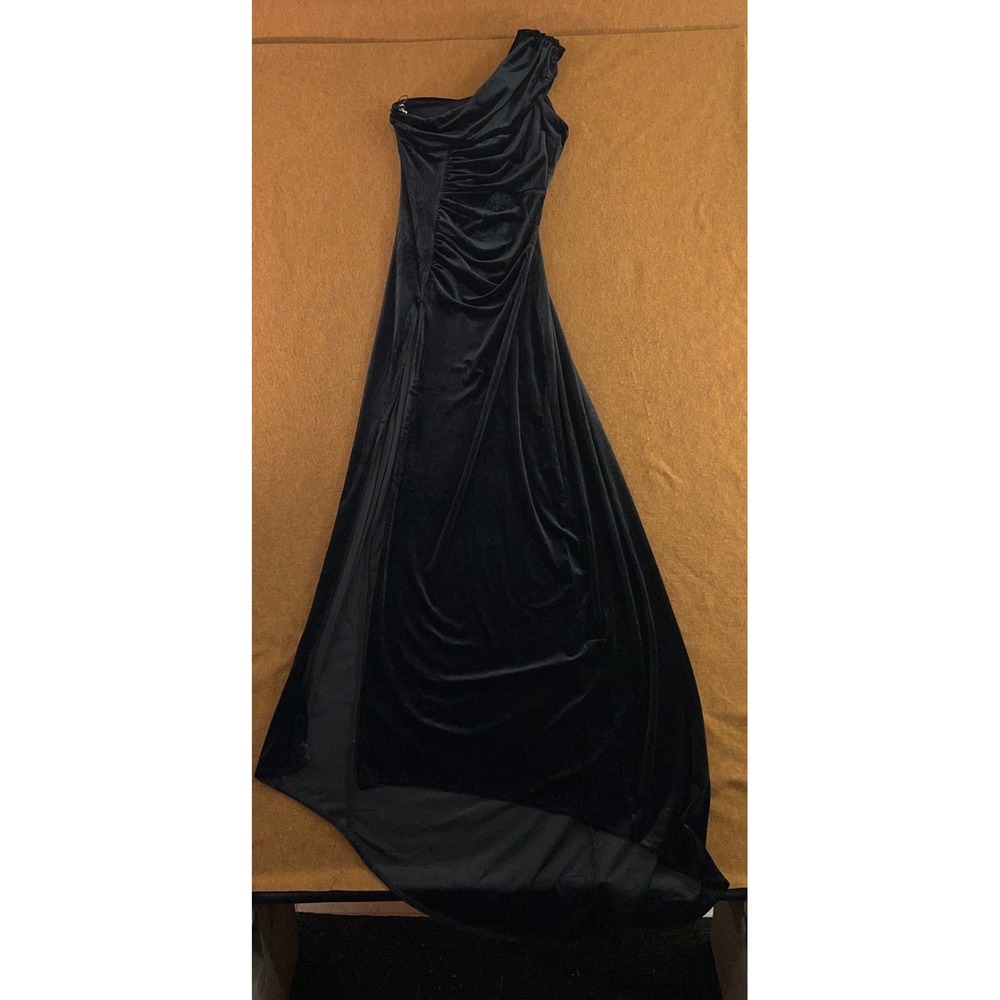 Fashion Nova Womens XL Black Velvet One Shoulder Ruched Maxi Dress New